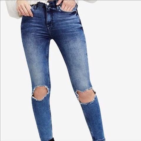 Women's Mid Rise Distressed Denim Jeans by Free People - Wild Time Fashion 
