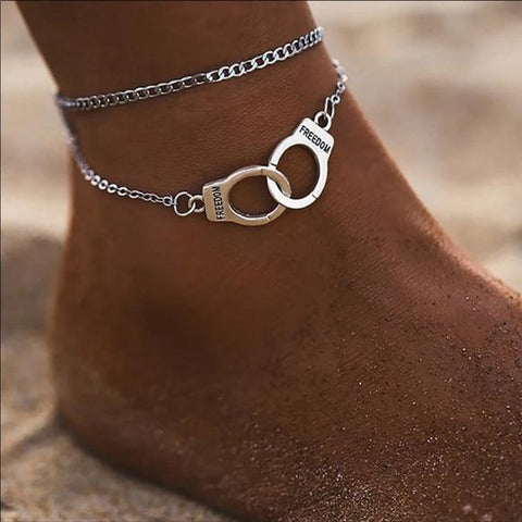 Women's Silver Double Layer Freedom  Handcuff Anklet - Wild Time Fashion