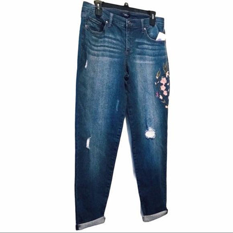 NEW Relaxed Fit Distressed Denim Jeans Embroidery - Wild Time Fashion 