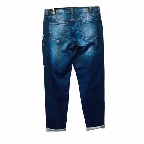 NEW Relaxed Fit Distressed Denim Jeans Embroidery - Wild Time Fashion 