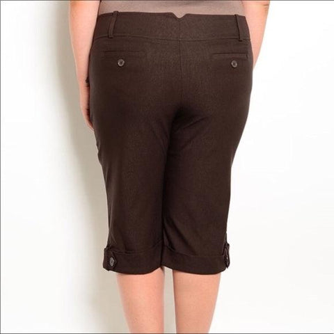 Women's Plus Mid Rise Cropped Brown Capri Pants -2XL -Wild Time Fashion 