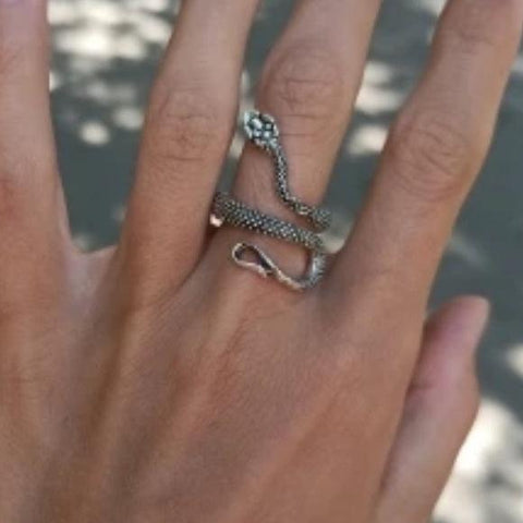 Snake Ring Silver Textured Open Band Ring - Wild Time Fashion 