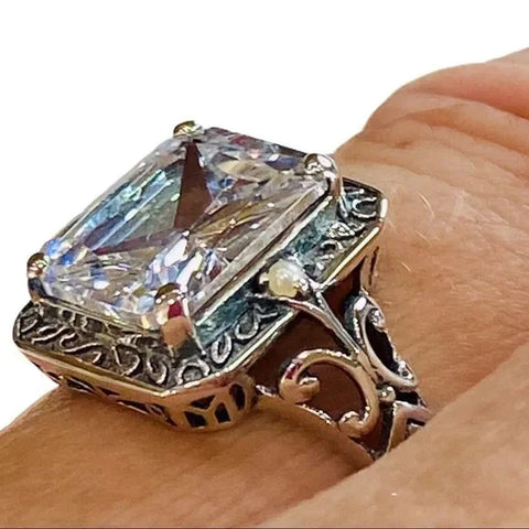Women's Princess-Cut Zircon Sterling Silver Filagree Ring Size 7