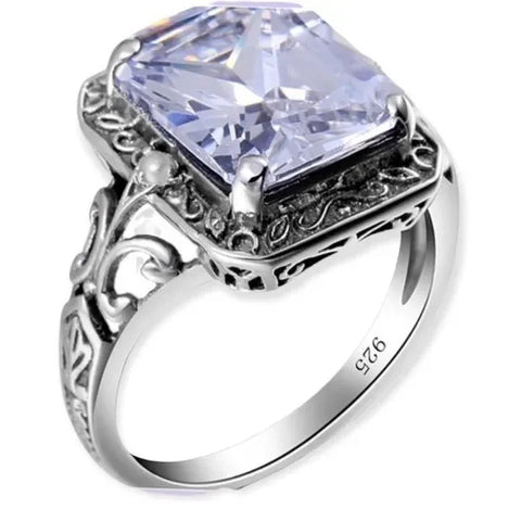 Women's Princess-Cut Zircon Sterling Silver Filagree Ring Size 7