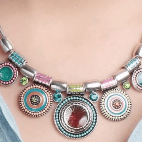 Women's Vibrant Multicolored Tribal Necklace 18" - Wild Time Fashion