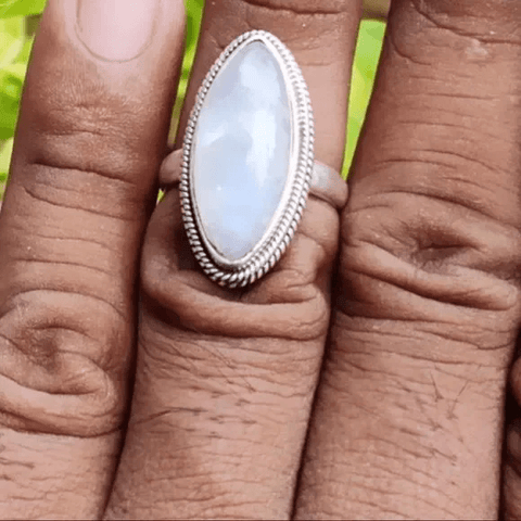 Women's Custom Boho-Chic Celestial Moonstone Ring - Size 8