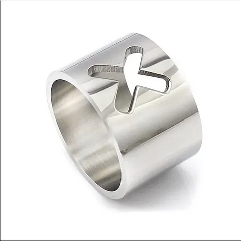Silver Hollow X Wide Band Statement Ring