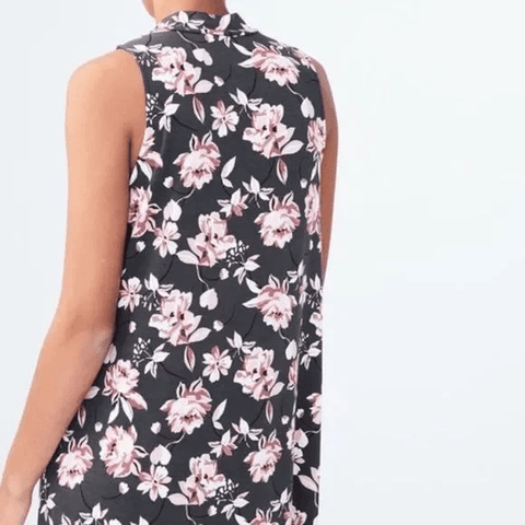 Women's Sleeveless Choker Neck Summer Halter Dress Black Base Pink Floral Print- Medium or Large - Aeropostale