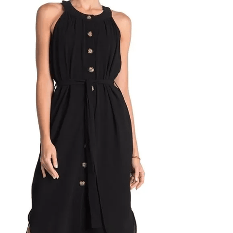 Black Sleeveless Button Down Midi Dress