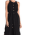 Black Sleeveless Round Neckline Button Down Elastic Waist Sash Crepe Lined Midi Skirt by ECI 