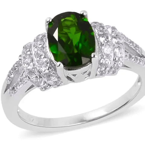 Platinum Chrome Diopside Halo Engagement Ring - Wild Time Fashion