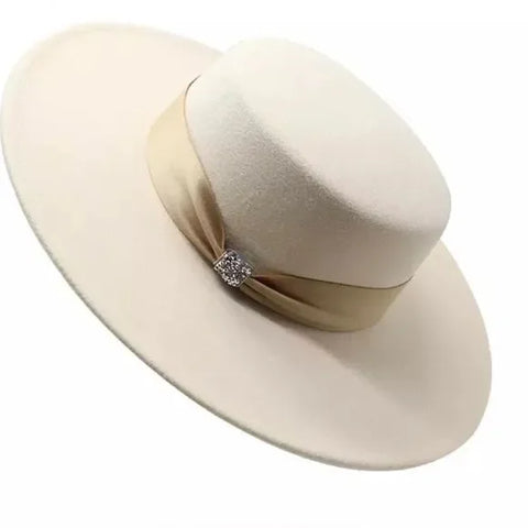 Spectacular Beige Wide Brim Fedora Hat