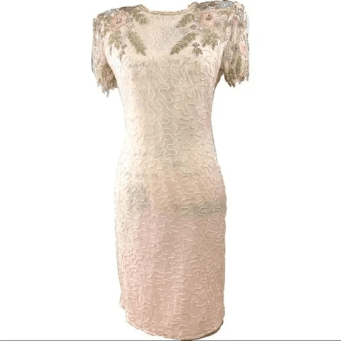 Exquisite Short Sleeve Pink Sequin Floral Dress by Scala - Wild Time Fashion