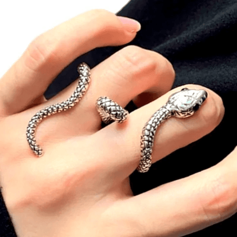 Dual Finger Silver Snake Wrap Open Band Ring