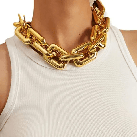 Gold Acrylic Cuban Twisted Chunky Choker Necklace 18"