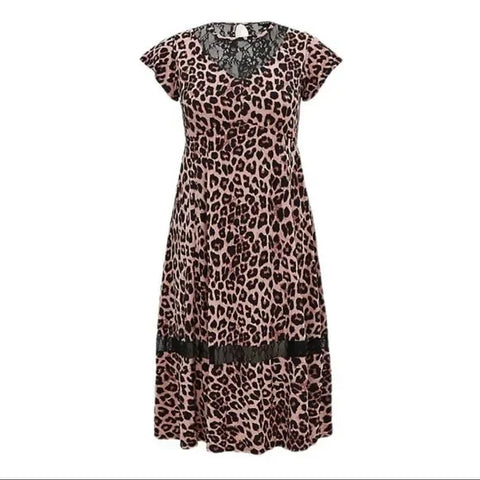 Elegant Black Lace Accent Leopard Midi Dress-Wild Time Fashion