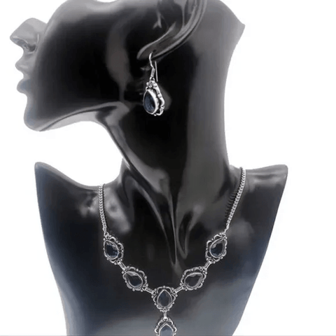 Women's Vintage Style Blue Topaz Teardrop Necklace and Earrings Set - Wild Time Fashion
