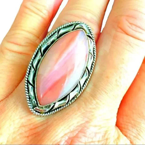 Sterling Silver Peruvian Pink Opal Statement Rings - Wild Time Fashion