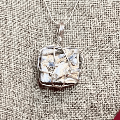 Women's Sterling Silver Druzy Natural Stone Wire Wrapped -MADE in USA Designer- Chain 18" - Wild Time Fashion