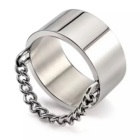 Silver Wide Band Chain Charm Ring