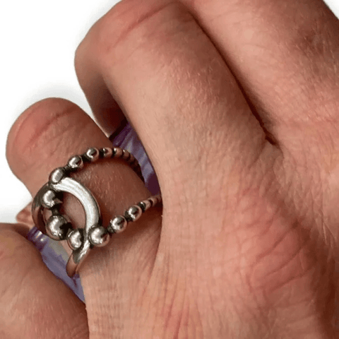 Sterling Silver Celestial Moons Beaded Ring - Wild Time Fashion