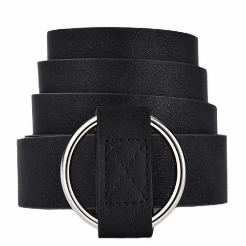 Black Thin Round Silver Slider Waist Belt - Wild Time Fashion