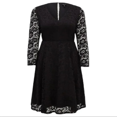 V Neck Black Lace Fit & Flare Dress