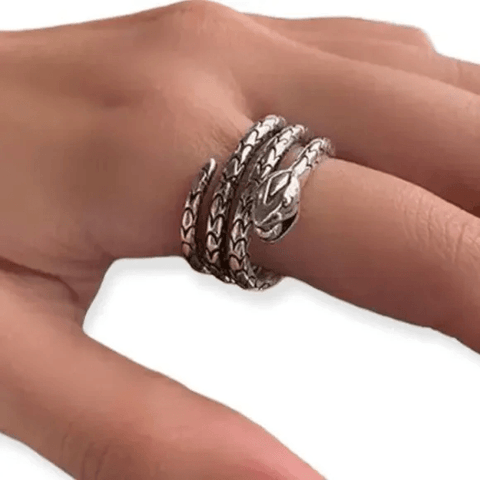 Silver textured snake serpent coiled ring