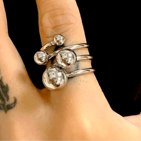 Silver Intertwined Multi Ball Stainless Steel Bypass Ring Size 9 - Wild Time Fashion