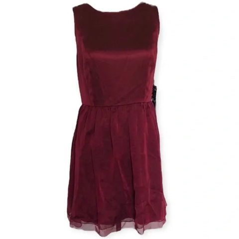 Women's Garnet  Red Round Neck Sleeveless Halter  Fit Flare Formal Dress - Large - Wild Time Fashion