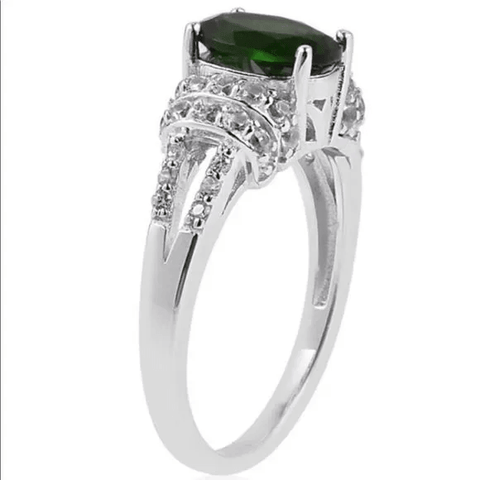 Platinum Silver Chrome Diopside Halo Ring
