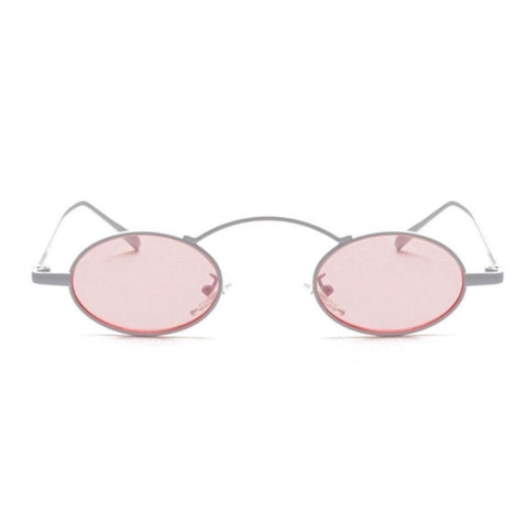Women's Pink Oval Lenses White Framed Sunglasses - Small - Wild Time Fashion
