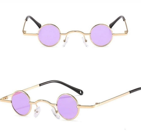 Retro-Chic Round Purple Lens Gold Sunglasses