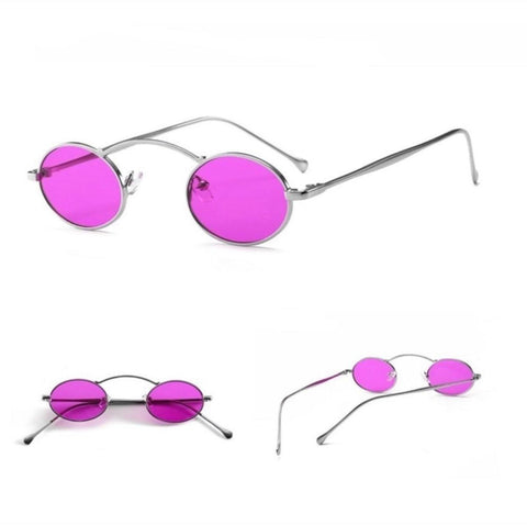 Purple Oval Sunglasses Gold Metal Frame Shades - Wild Time Fashion