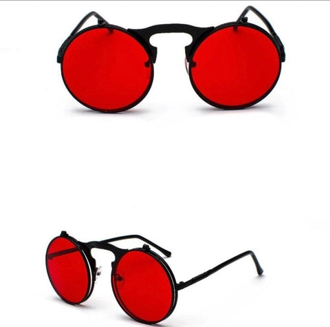 Large  Round Sunglasses  Red Lens Black Metal Frame Sunglasses MAD MAX Eyewear -Large - Wild Time Fashion