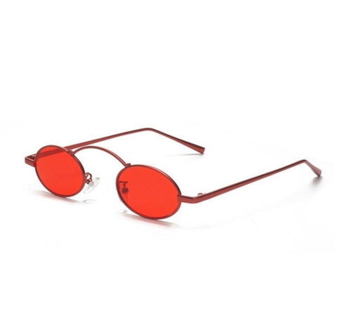 Oval Red Lenses and  Metal Sunglasses Adjustable Silicone Nose Pads Sunglasses -Small- Wild Time Fashion