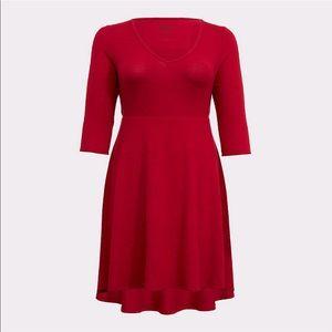 Red Skater Plush Fit Flare Midi Dress Plus Size 1X 