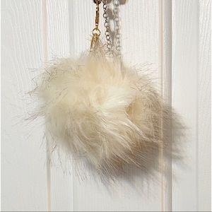 Pom Pom Large White With Brown  Bags Key Accessory - FREE SHIPPING USA - Wild Time Fashion 