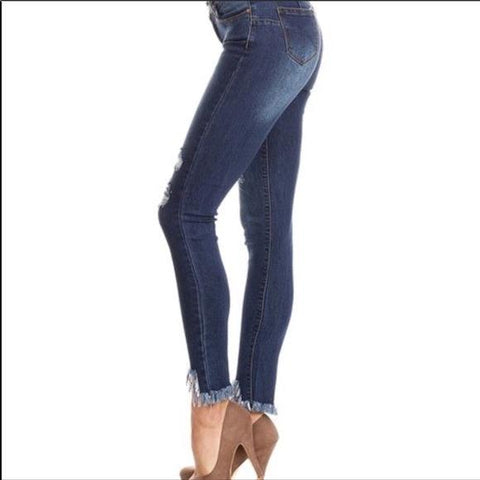 Mid Rise Distressed Skinny Ankle Jeans