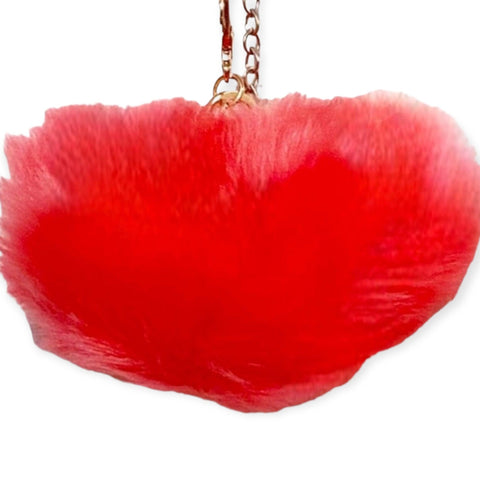 Pink Heart Pom Pom Handbag Keychain Key Ring Accessory Watermelon pink