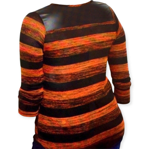  Round Neck Long Sleeve Gradient Stripe Lightweight Knit Sweater Shirt Plus Size